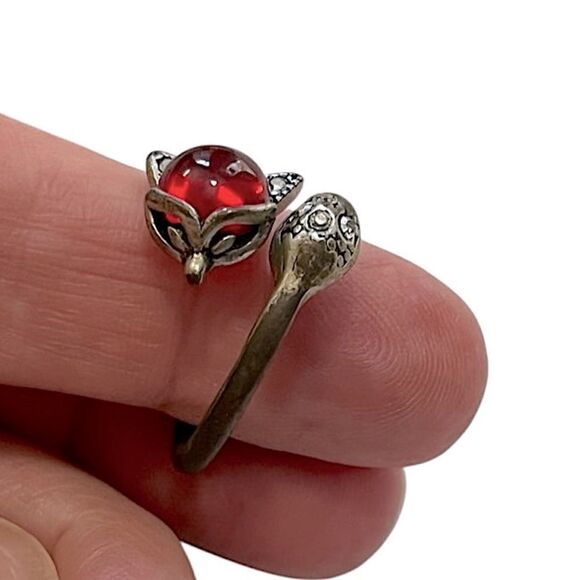 Sterling Silver Snake & Red Fox Ring – Size 10 – Whimsical Vintage Style - Picture 2 of 8